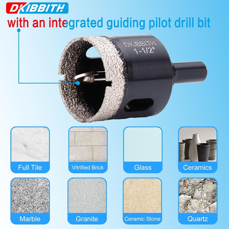 DKIBBITH 1 1/2" Diamond Hole-Saw Bits with Pilot Drill Bit - 1.5" Diamond Tipped Tile Hole Saws with Guiding Bit for Accurate Drilling, for Porcelain Tile Ceramic Pottery Granite Stone Glass Bottles 38mm - Image 5